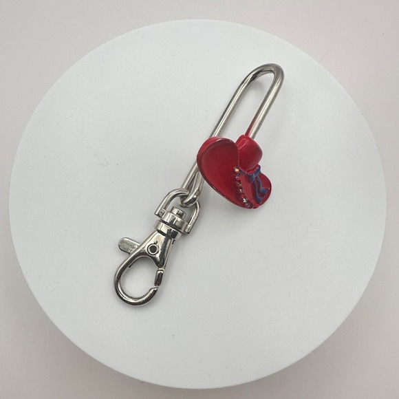 The Unbranded Brand Accessories - Vintage 90s Silver Tone Red Hat Society Purse Hook Key Finder Enamel Glass